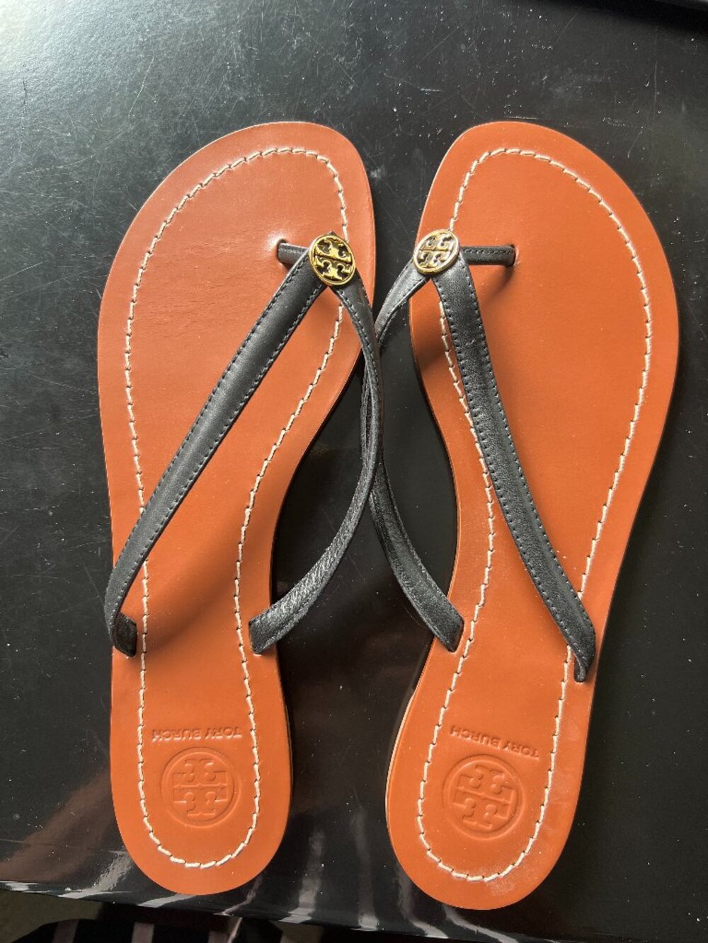New Tory Burch Terra Black Leather Sandal.
